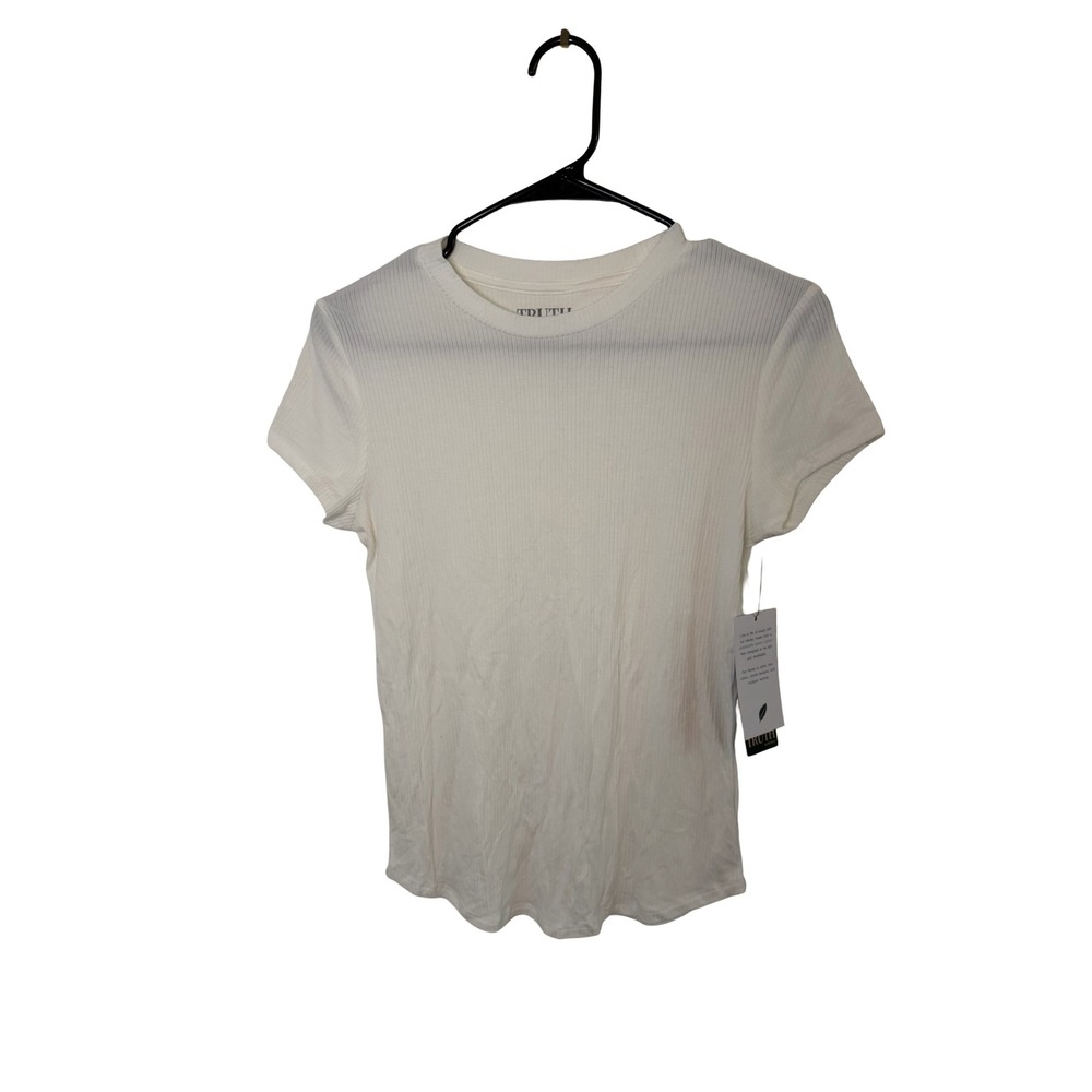 Truth by Republic Ivory Ribbed Short Sleeve Crew Neck Tee Top Small NWT